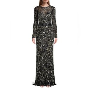 Mac Duggal Long Sleeve Embellished Gown Black Size 10 Style 4316